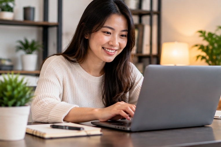 Professional woman working on a laptop — Technology & Digital