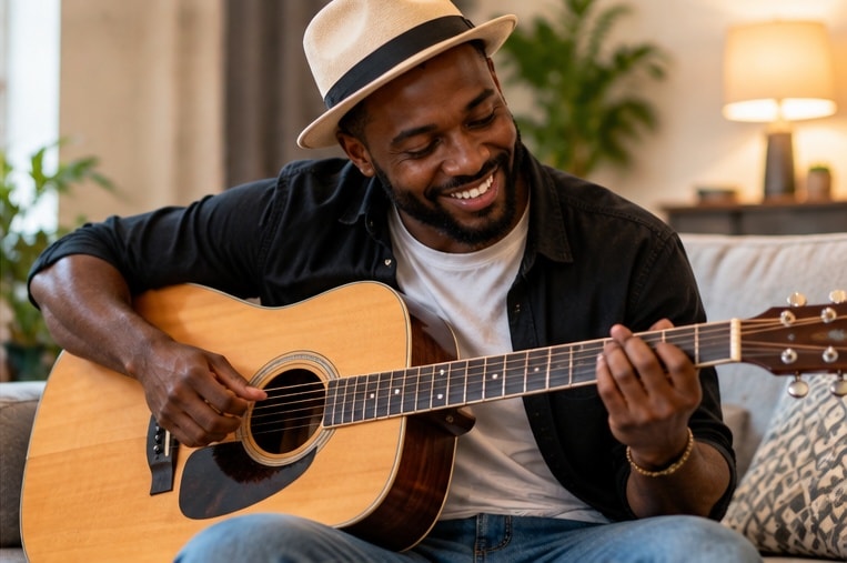 Musician playing acoustic guitar — Music & Performing Arts