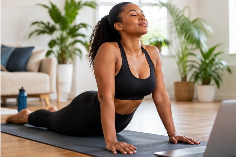 Yoga instructor leading a session outdoors